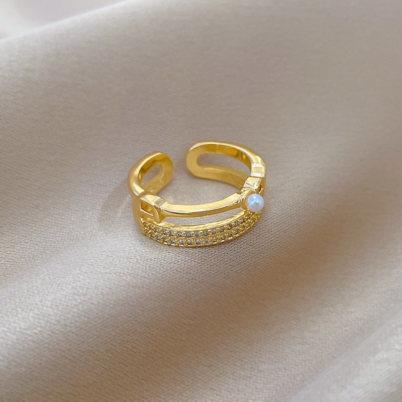 Doppelter Perlen- und Diamantring, verstellbar, schlichter japanischer Schmuckring, Partnerring_voghion.com