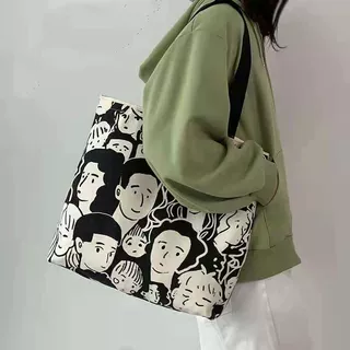 帆布包女学生韩版上课包单肩包大容量ins人物图案批发可定印LOGO
