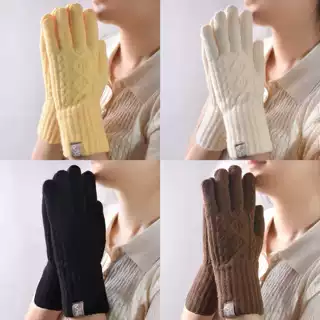 手套女冬季手套加绒加厚保暖毛线秋冬骑车骑行冬天防寒可触屏手套