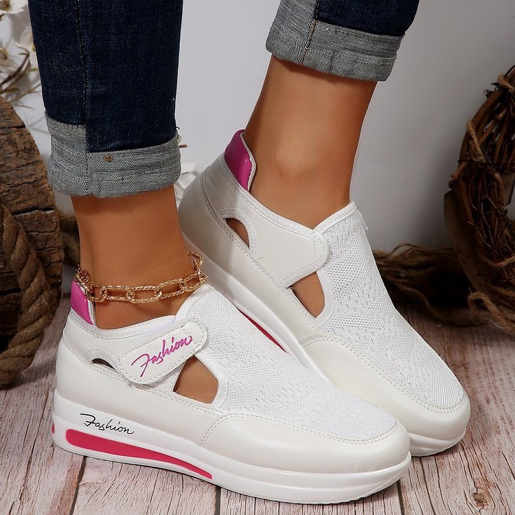 plus Size Women's round Toe Thick Heel Casual Shoes with Velcro Mesh Upper Spring New Style Sports Shoes_vogvips.com