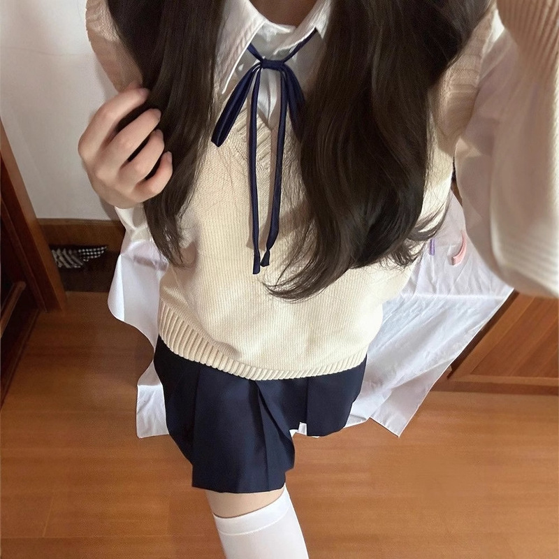 Japanese-Style College Jk Uniform School Uniform Girls Pullover Vest Sweater Uniform Campus Knitted Vest Sweater Women's Clothing