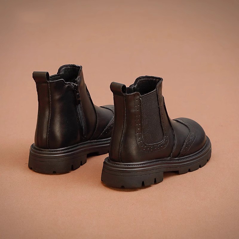Girls' shoes, children's Martin short boots 2024 new autumn and winter styles, black single boots, Baroque British style_voghion.com