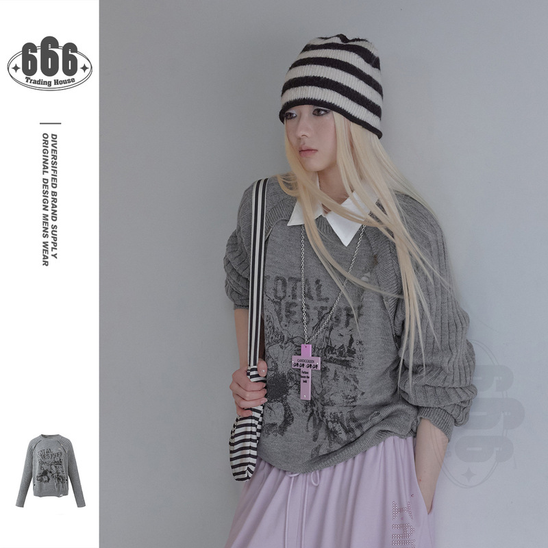 Restarall Wasteland Style Rock Casual Versatile Loose Knit Top Unisex Ripped Sweater Jacket RM07 Restarall Wasteland Style Rock Casual Versatile Loose Knit Top Unisex Ripped Sweater Jacket RM07