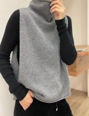 Cashmere suéter Chaleco de las mujeres otoño e invierno nuevo cuello alto botón sin mangas Top Loose adelgazamiento lana punto image 8