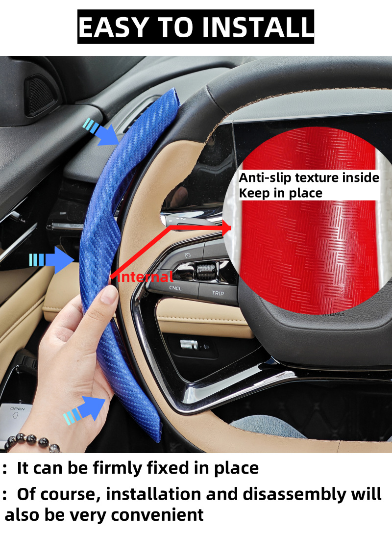 Cross-Border Trade Wholesale Carbon Fiber Leather Car Steering Wheel Handlebar Cover Anti-Slip Sweat-Absorbent Handlebar Cover Four-Season Universal Card Holder