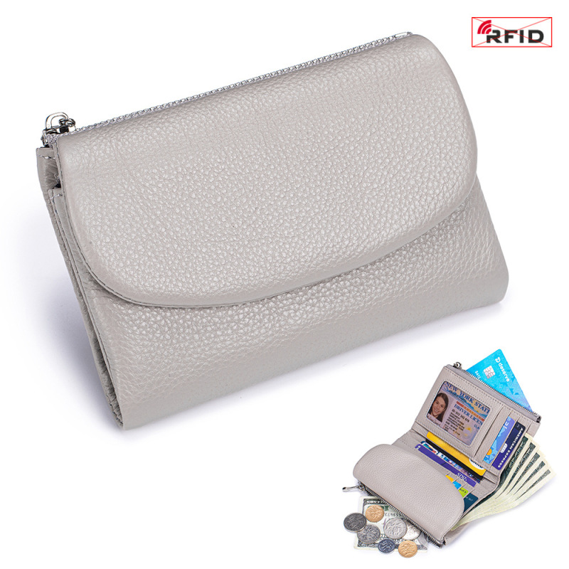 本革ショートウォレット RFID ファッション ソフトレザー質感 ハンドバッグ 女性用 大容量収納バッグ 一層牛革財布|undefined