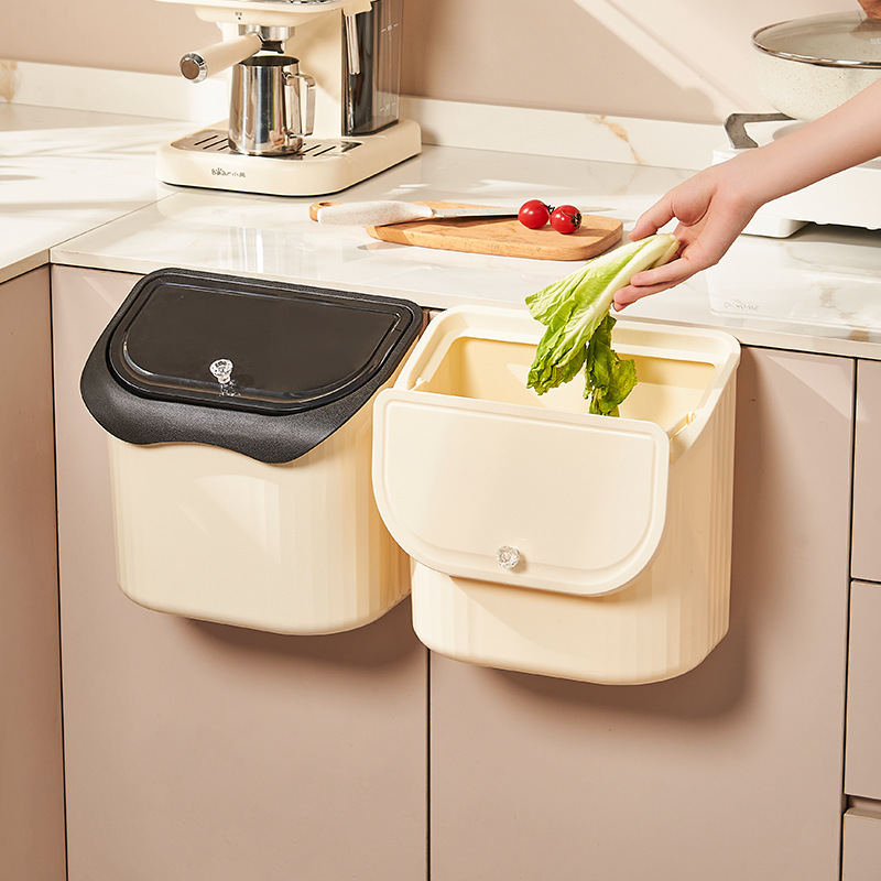 Guin Kitchen Trash Can Wall-Mounted Household 5 New Bend-Free Belt Cover Bathroom Large-Capacity Paper Basket
