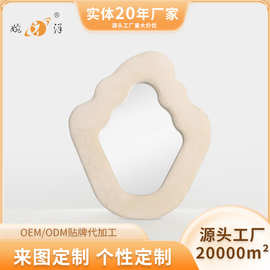 异性绒布小镜子女孩梳妆台镜子家用化妆台面镜子密度板软包壁挂镜