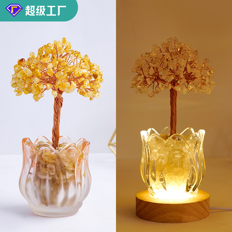 Tulip Glass Cup Crystal Tree Crystal Gravel Money Tree Natural Crystal Fortune Tree Decorative Night Light Wholesale Tulip Glass Cup Crystal Tree Crystal Gravel Money Tree Natural Crystal Fortune Tree Decorative Night Light Wholesale