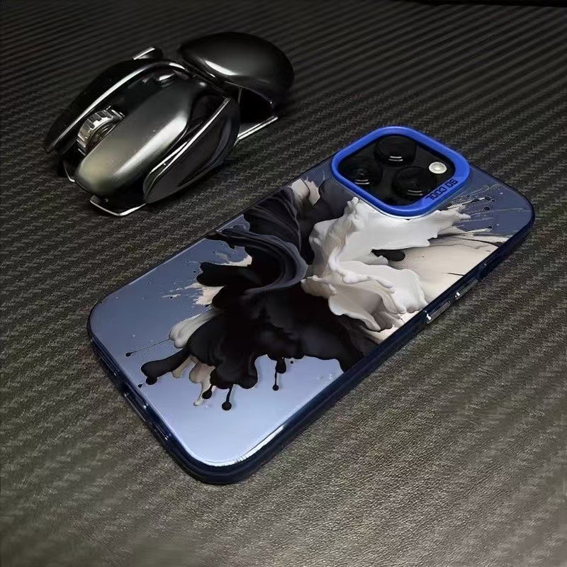Tinta en blanco y negro para iPhone 16 funda para teléfono móvil 11 Apple 15promax/14 anti-caída 13pro estilo europeo y americano 12