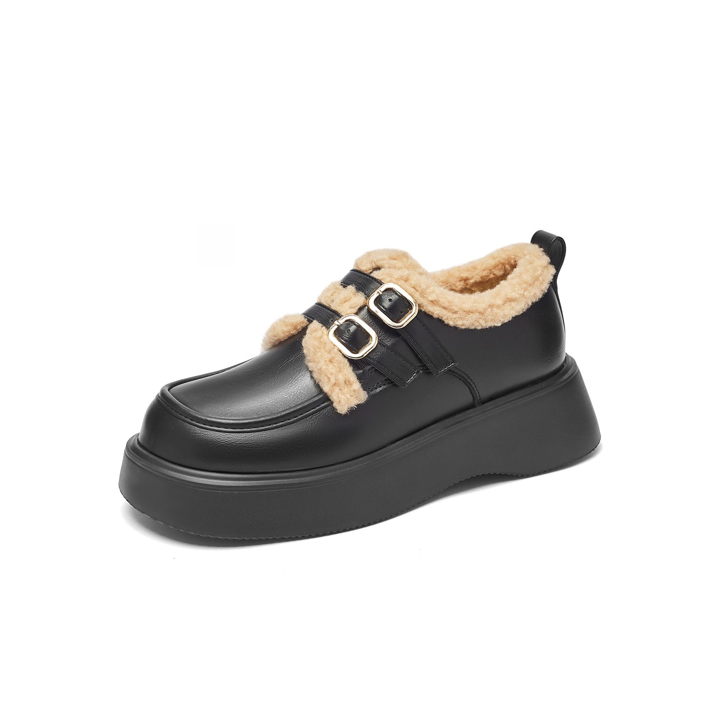 Augusto Lion negro Lefour zapatos para mujeres 2025 nuevo invierno con lana de fondo grueso zapatos de lana de estilo británico zapatos de cuero pequeños