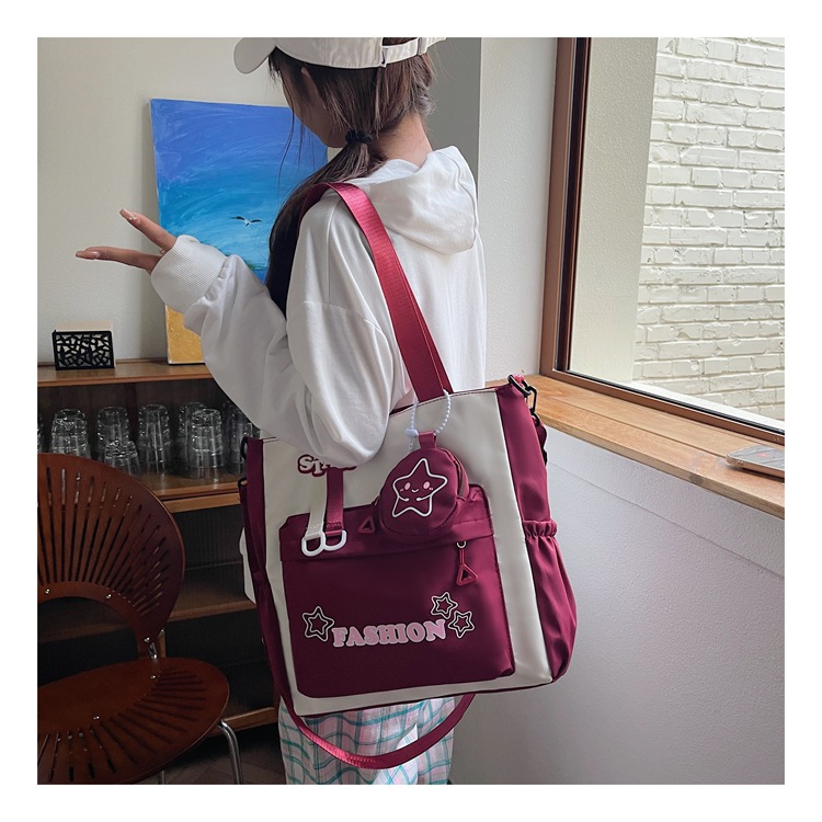 Student single-shoulder bag, Korean version color-blocked letter crossbody bag, hand-held tutorial bag for primary and secondary school students, hanging bag, student bag undefined