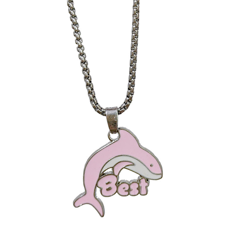 Schmuck beste Freunde Legierung Tropfen Öl Delphin Edelstahl Titan Stahl Halskette Anhänger lange Pullover Kette_voghion.com