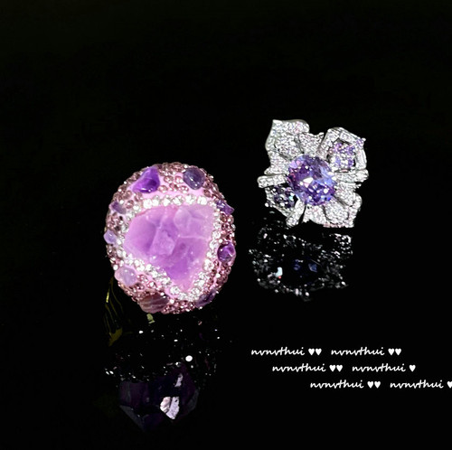 Uruguayan purple flower gemstone ring vintage 18K gold plated Tanzanite amethyst zircon ring necklace