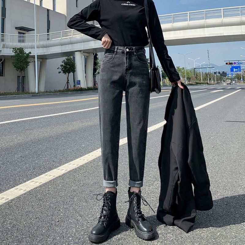 买一送一宽松直筒牛仔裤女裤2025新款哈伦高腰显瘦百搭老爹萝卜裤|undefined