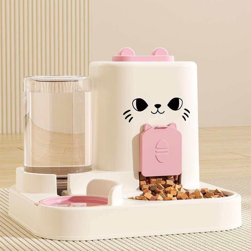 고양이 먹이 그릇 대용량 고양이 얼굴 스타일 올인원 [식수 공급기] - 핑크