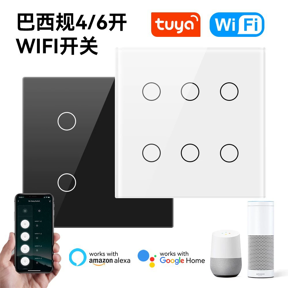 Граффити Smart Wifi Бразилия Регулирование 4-Road 6-Touch Switch App Время Alexe GoogleHome Голосовой