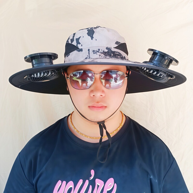 ソーラーファン付き帽子、一体型釣り帽子、男性用アウトドア登山帽子、ファン付き帽子、600mAh、スチールリング付き|undefined