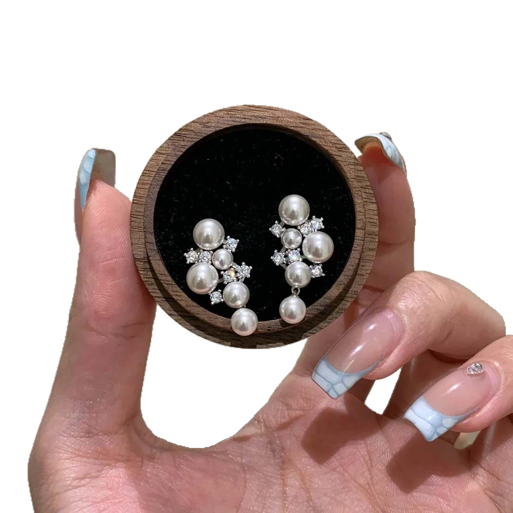 Pendientes de botón con perla y zirconia para mujer diario_voghion.com
