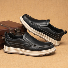 2023春秋季新款頭層牛皮男款軟底皮鞋舒適套腳一腳蹬實心底皮鞋男