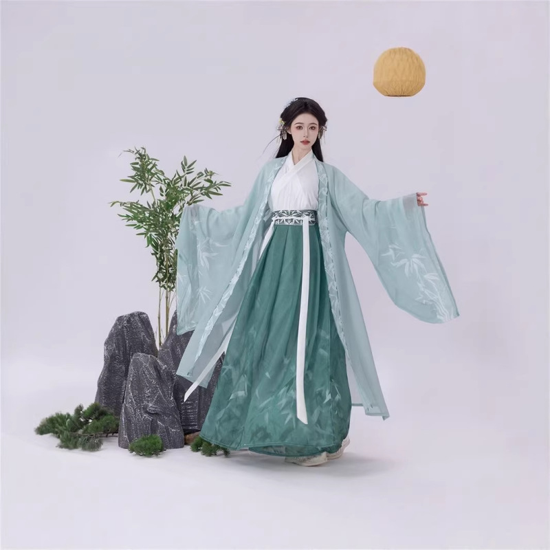 Wei and Jin Dynasty Style Hanfu Women's Set for Adults, Elegant [Zhu Ying] Print, Wide-Sleeved Ruqun, Improved Daily Wear Ancient Costume