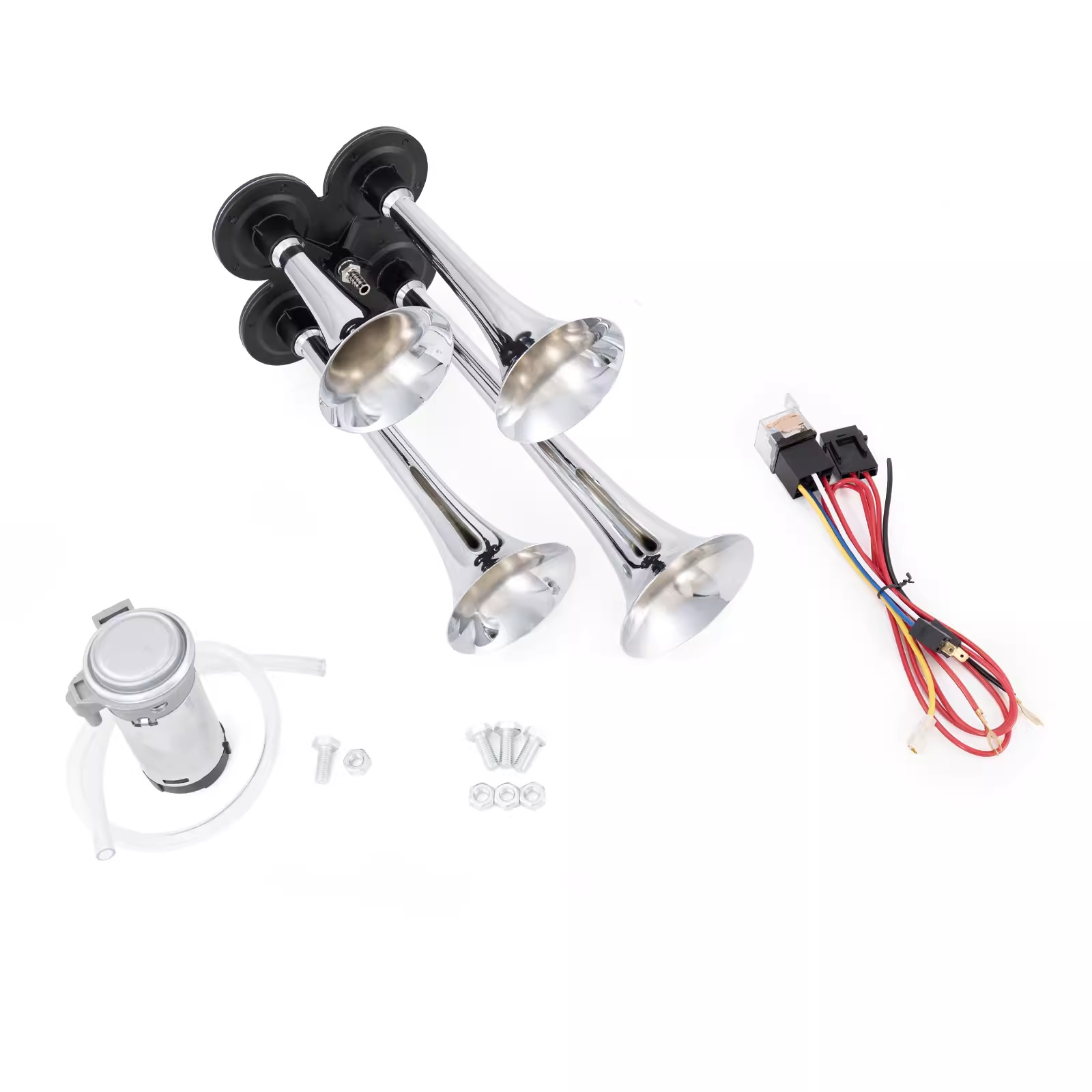 法宾电气喇叭12v超响汽笛汽车喇叭金属四管24v货车改装气喇叭防水