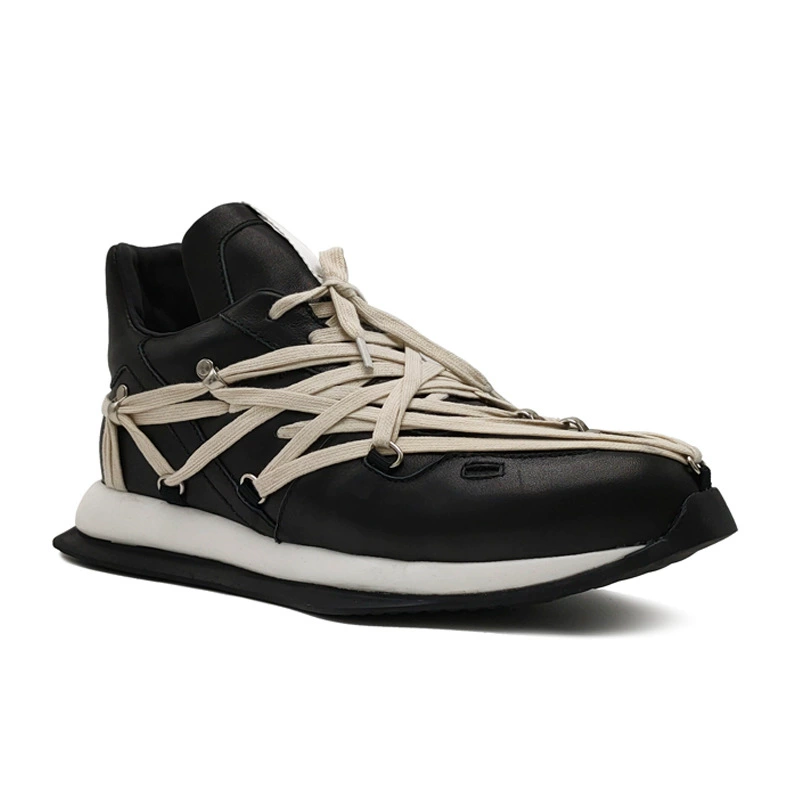 Sports leather high low casual footwear for leisure, fashionable sneakers