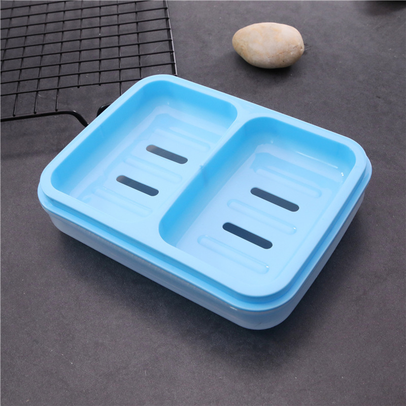 Caja de jabón de doble rejilla de moda drenando caja de jabón de plástico caja de jabón titular caja de jabón impermeable de doble asiento de doble cuerpo con tapa