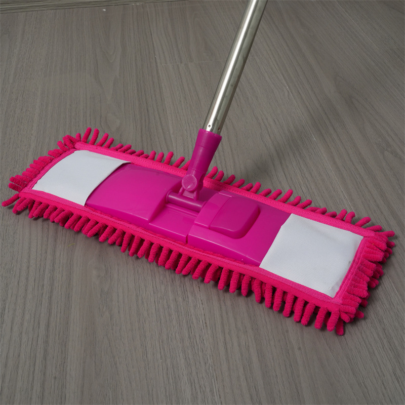 Mopo de placa plana de Chenille para absorción de agua, seco y húmedo, dos usos, tres secciones, barra de empalme, trapador de Chenille