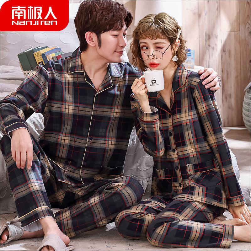 Más tamaño par pijamas manga larga 100% algodón de mediana edad y ancianos papá desgaste del hogar Primavera, otoño e invierno a cuadros desgaste del hogar