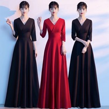 黑色大合唱团演出服女指挥长裙2024新款长款红歌比赛礼服艺考服装