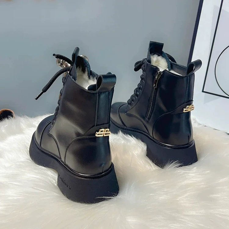 Ботинки в стиле martens на платформе, тёплая меховая подкладка, хаки или чёрные, размеры 35–40