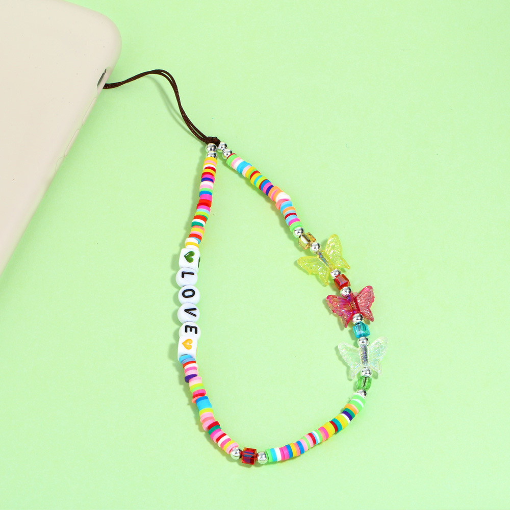 new letters LOVE butterfly mobile phone lanyard bohemian color soft ceramic mobile phone chainpicture4