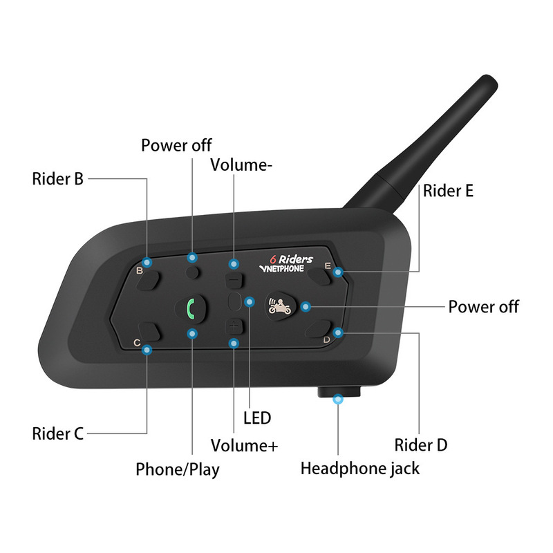 Vnetphoneオートバイbluetoothイヤホンヘルメットトランシーバー立体音スクリーンリアルタイムインターコムV6-1200|undefined