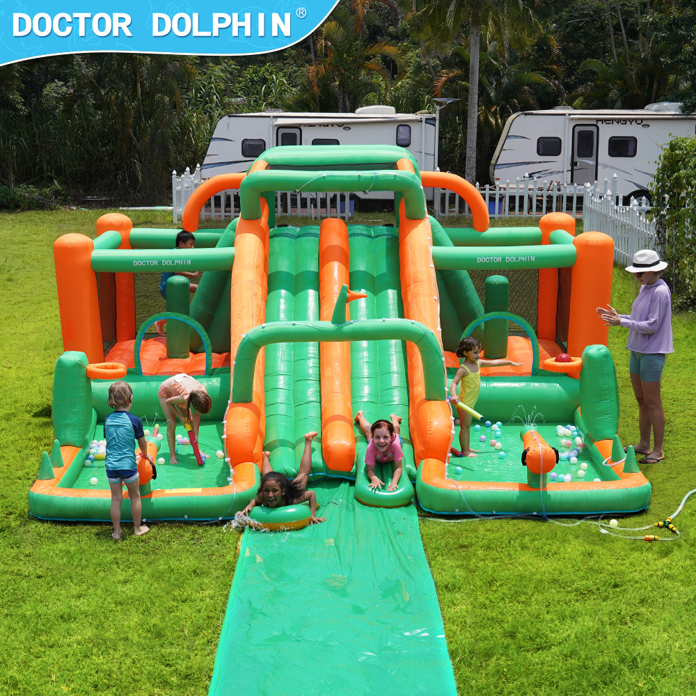 Doctor Delfín | Parque acuático interior pequeño, castillo inflable para el hogar, tobogán infantil combinado, zona de juegos acuáticos, trampolín antideslizante