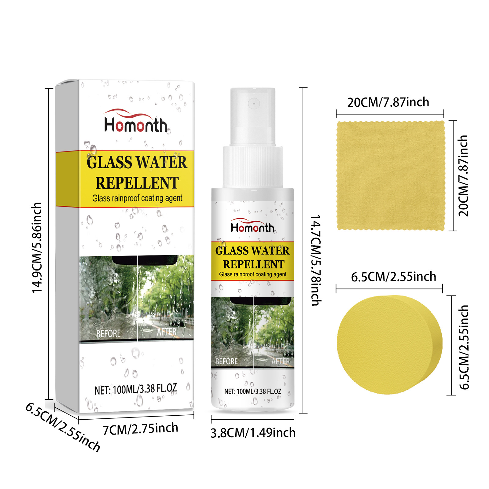 homonth Car Glass Anti-Rain Anti-Fog Cleaning Coating Agent Car Windshield Cleaning Anti-Rain Fog Spray