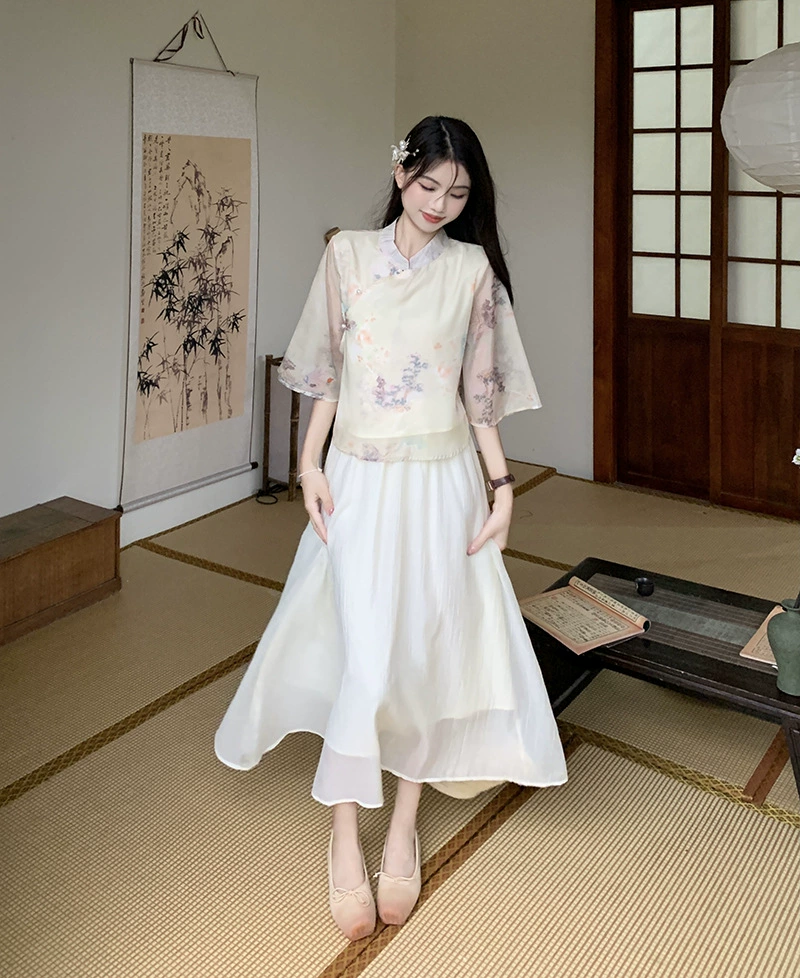 Set, Hanfu, lightweight cheongsam, Chinese style