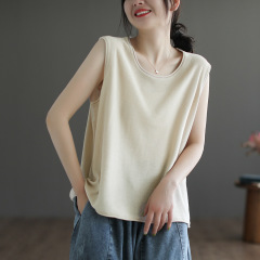 Knitted Vest Summer New Style Literary Solid Color Basic Round Neck Loose Slim Top Women 1763