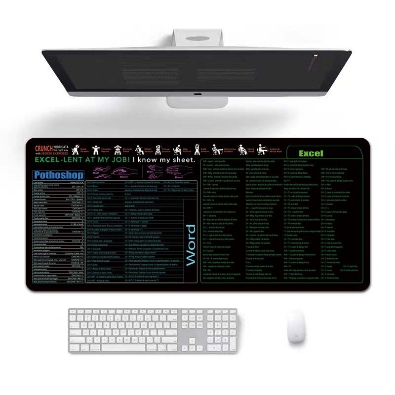 跨境批发热销英文快捷键多国语言定制耐脏鼠标垫办公桌垫MousePad|undefined