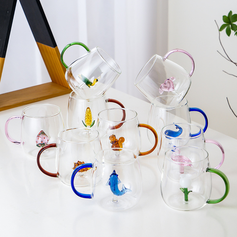 3D Stereo Animal Cup, Cute High Borosilicate Glass Cup, Water Cup, Colorful Handle, Cartoon Gift Cup, Glass Juice Cup