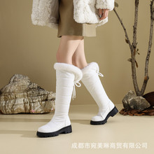 羽绒布保暖雪地靴2025外贸新款冬季防水台长筒棉靴后系带高筒靴