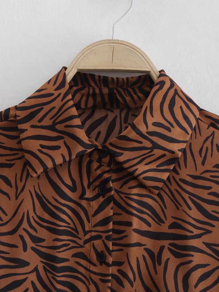 animal print loose long sleeve lapel shirt NSAM129022