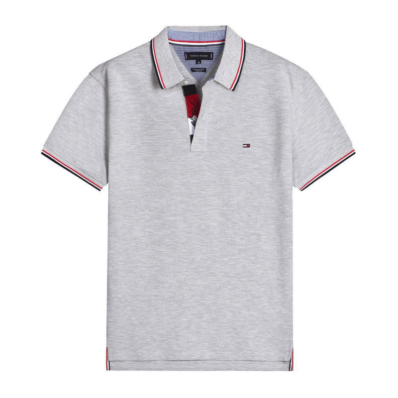 Summer Polo Shirt Tommy Short Sleeve Men's Business Casual Striped Embroidered Men's Versatile Top T-Shirt