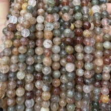 天然彩发晶散珠串珠绿发晶千层幽灵圆珠子diy半成品配件厂家批发