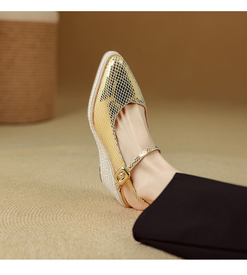 Sandal cao gót nữ mũi nhọn quai ngang đế xuồng gót 9 cm — màu vàng, bạc chi tiết 8