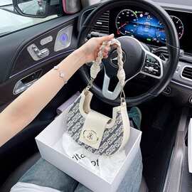 高颜值小众今年流行高级感帆布腋下包2025新款女单肩手提新月包