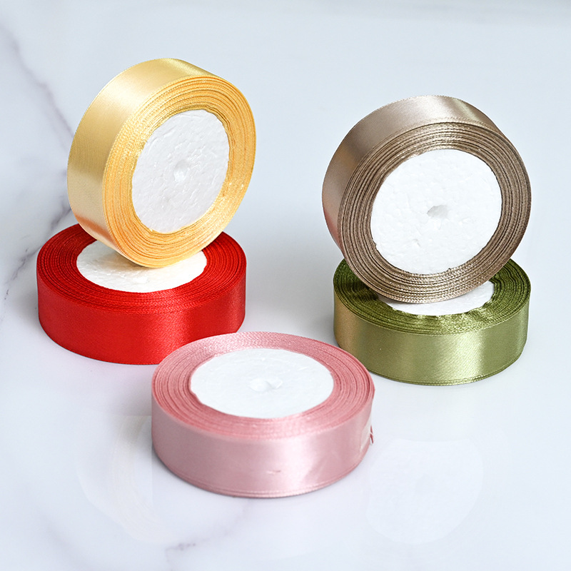 2.5cm Satin Ribbon DIY Handmade Bow Gift Box Cake Wrapping Silk Ribbon Color Polyester Fabric Ribbon