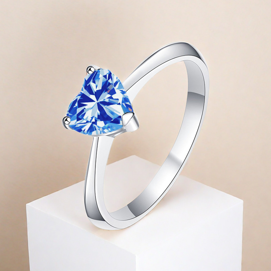 6.5mm color rosa en forma de corazón azul azul de moissanita plata esterlina anillo de mujer con certificado GRA