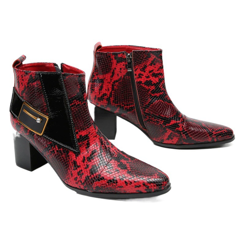 Европейские и американские красные ботинки челси, мужские Британские кожаные ботинки с острым носком и змеиным рисунком, высокие ботинки Martin, Мужская модная обувь