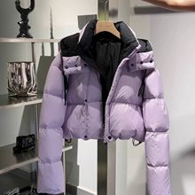 欧货感炸街紫色短款羽绒棉女冬季2025新款连帽面包服加厚外套